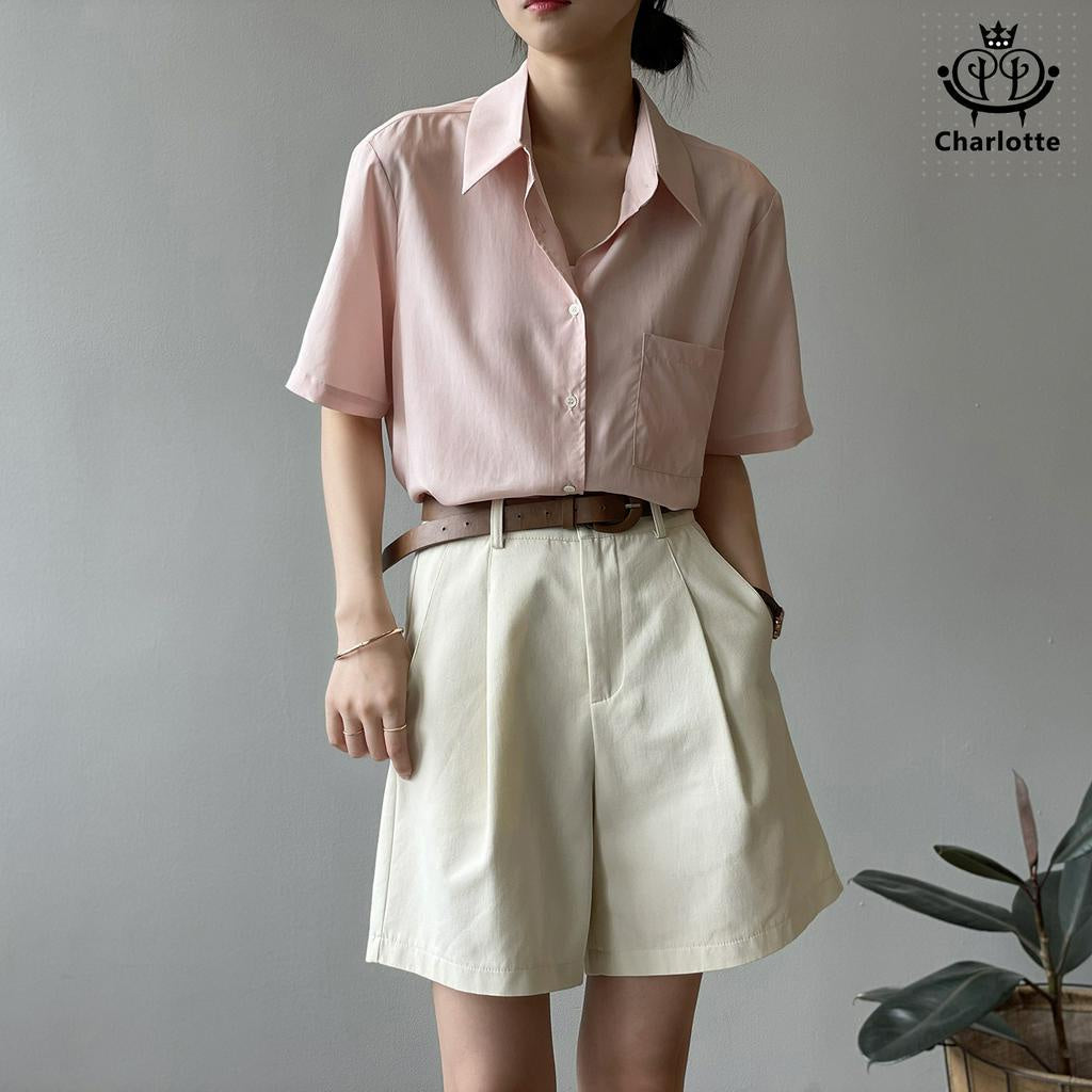 Pure cotton work shorts, wide-leg shorts, casual shorts, straight shorts with belt [CHOR3]