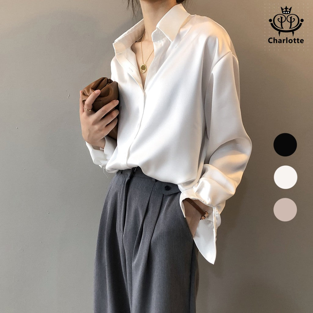 French loose slim long-sleeved lapel shirt Korean style shirt [CHSH1]