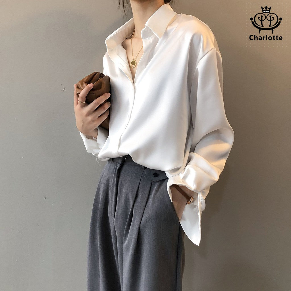 French loose slim long-sleeved lapel shirt Korean style shirt [CHSH1]