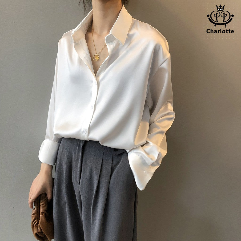 French loose slim long-sleeved lapel shirt Korean style shirt [CHSH1]