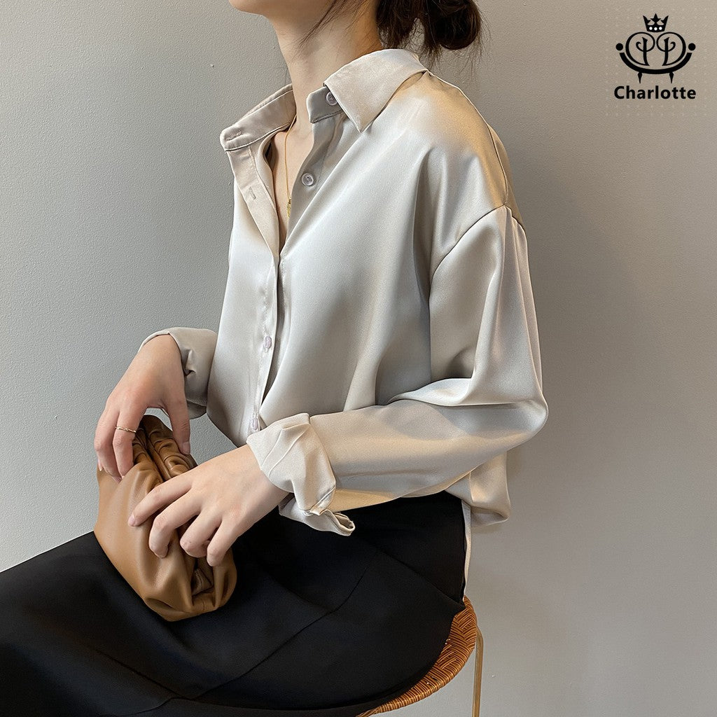 French loose slim long-sleeved lapel shirt Korean style shirt [CHSH1]