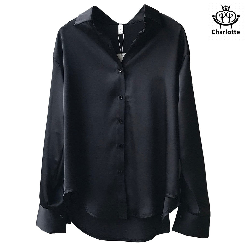 French loose slim long-sleeved lapel shirt Korean style shirt [CHSH1]