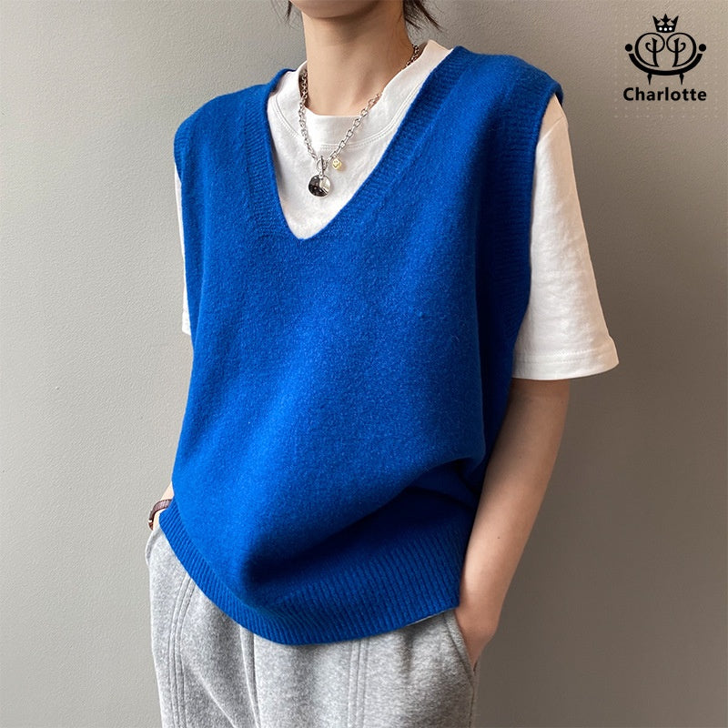 French preppy style V-neck vest knitted vest sleeveless waistcoat vest [CHSW20]