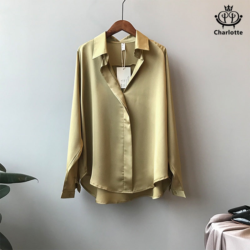 French style drape shirt long-sleeved shirt V-neck shirt [CHSH37]