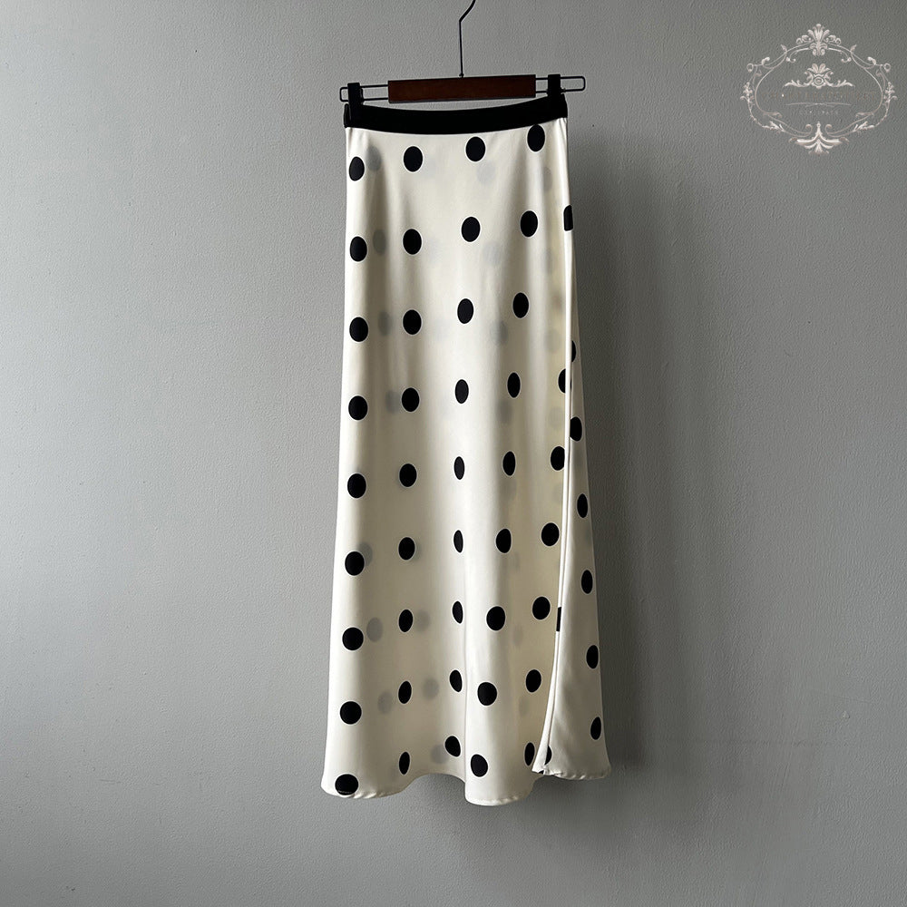 French polka dot temperament polka dot satin skirt with high waist and hip fishtail skirt [CHSK146]