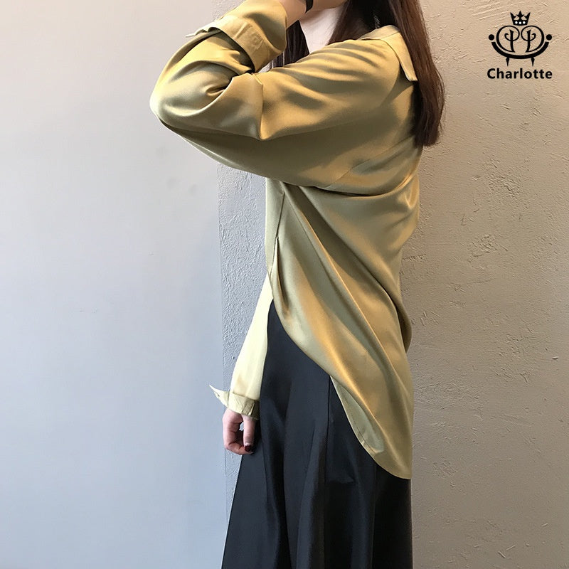 French style drape shirt long-sleeved shirt V-neck shirt [CHSH37]