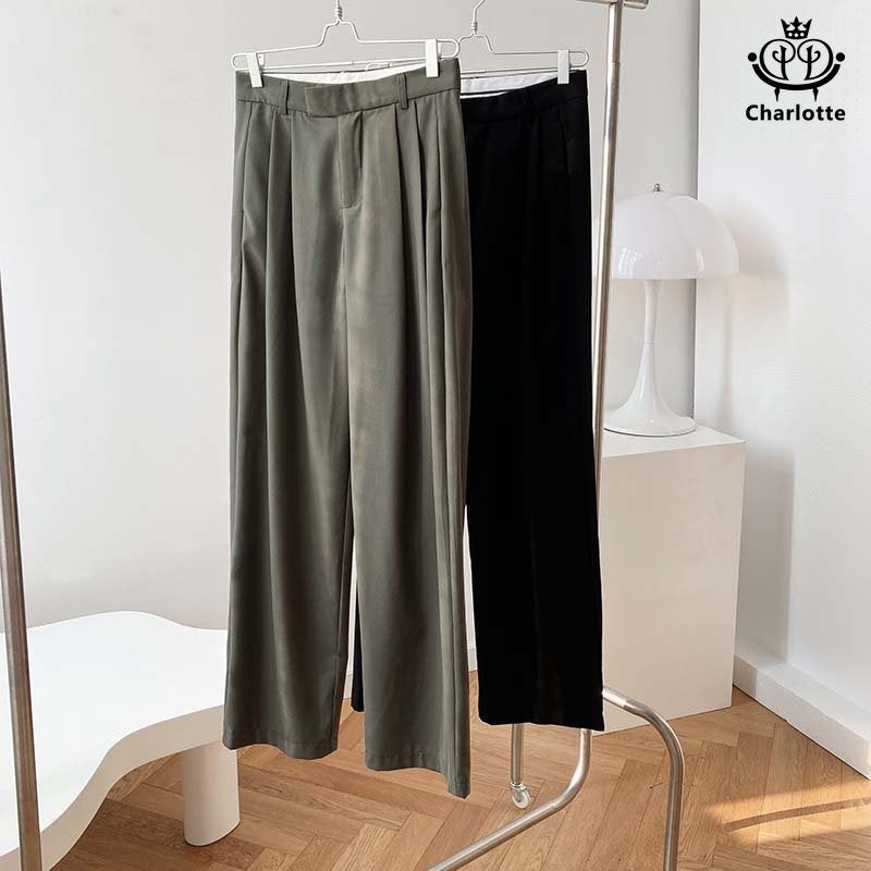 Fashionable high-waisted cigarette pipe wide suit trousers high-waisted straight suit trousers [CHSP12]