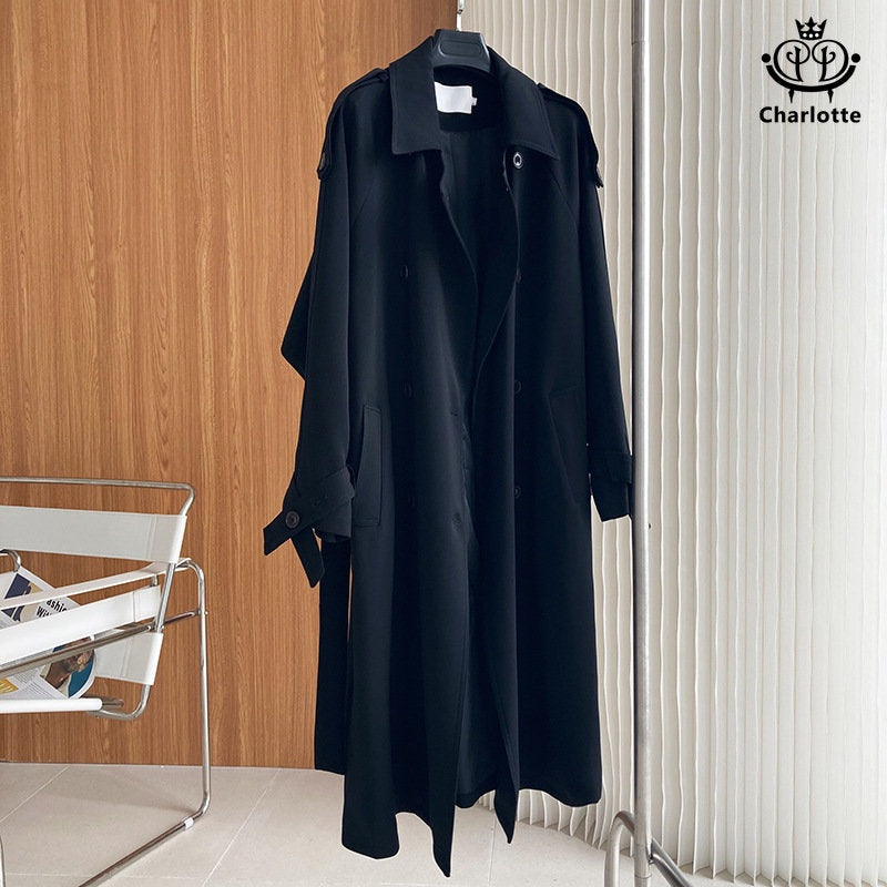 French style new drapey British style knee-length windbreaker jacket with long lace-up windbreaker [CHCO58]