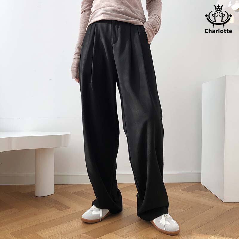 Fashionable high-waisted cigarette pipe wide suit trousers high-waisted straight suit trousers [CHSP12]