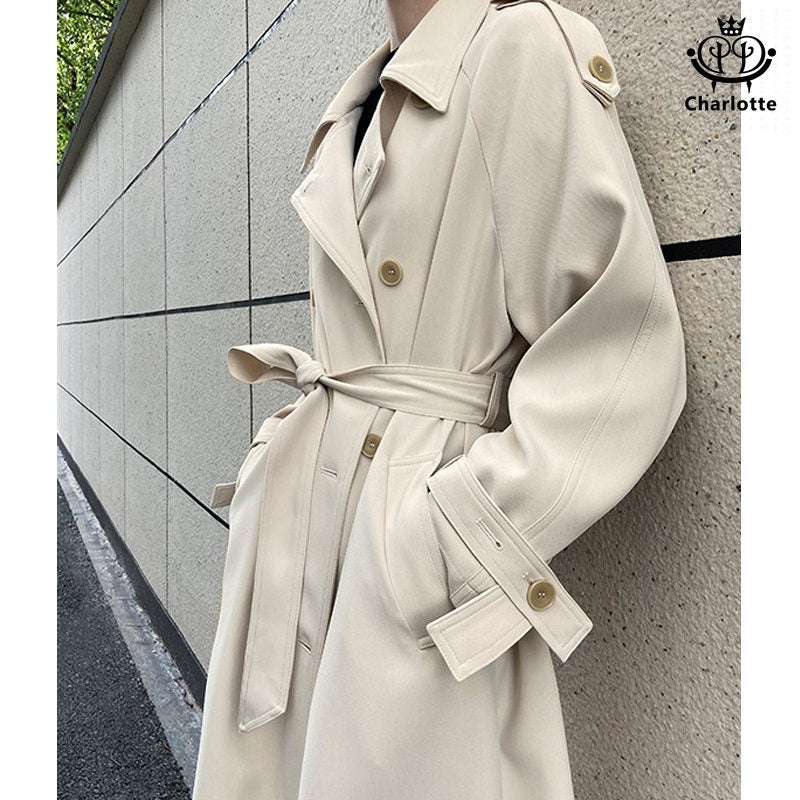 French style new drapey British style knee-length windbreaker jacket with long lace-up windbreaker [CHCO58]