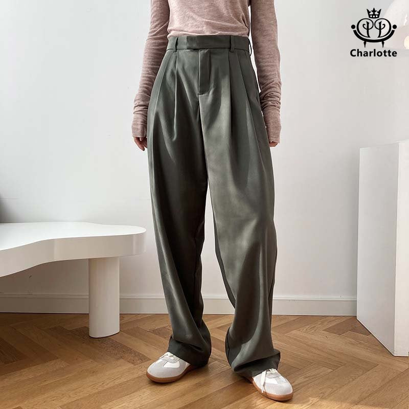 Fashionable high-waisted cigarette pipe wide suit trousers high-waisted straight suit trousers [CHSP12]