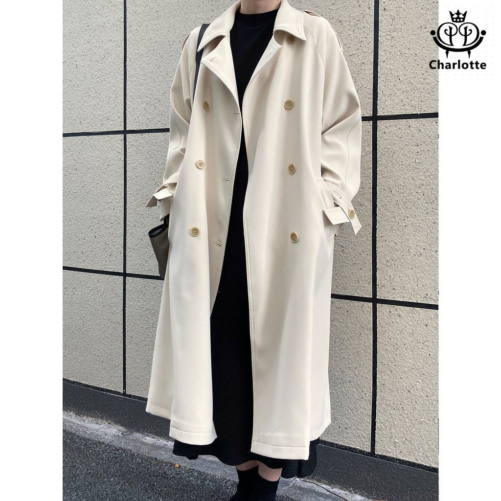 French style new drapey British style knee-length windbreaker jacket with long lace-up windbreaker [CHCO58]