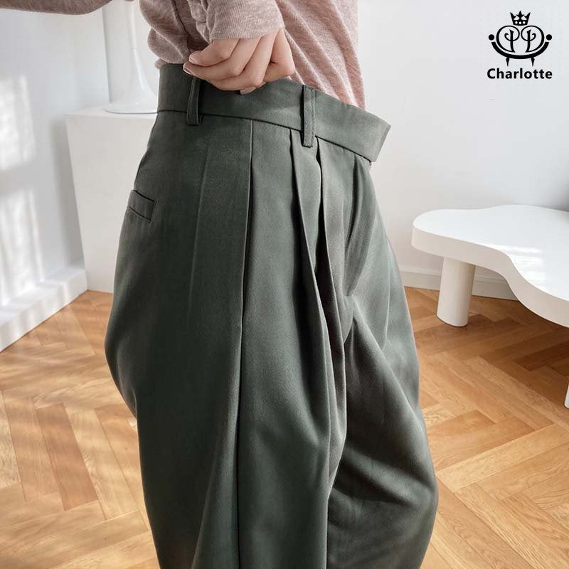 Fashionable high-waisted cigarette pipe wide suit trousers high-waisted straight suit trousers [CHSP12]