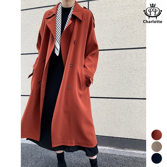 French style new drapey British style knee-length windbreaker jacket with long lace-up windbreaker [CHCO58]