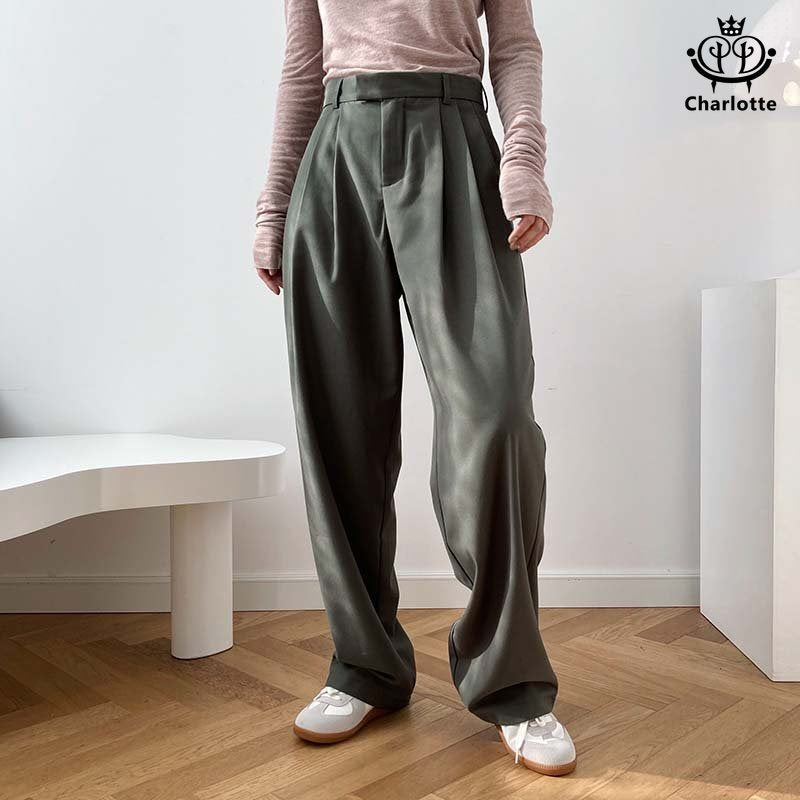 Fashionable high-waisted cigarette pipe wide suit trousers high-waisted straight suit trousers [CHSP12]