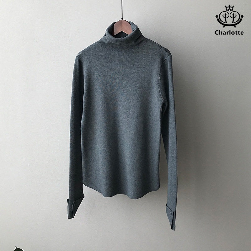 Super slim elastic autumn sweater slimming long-sleeved top high collar solid color bottoming shirt [CHSW44]