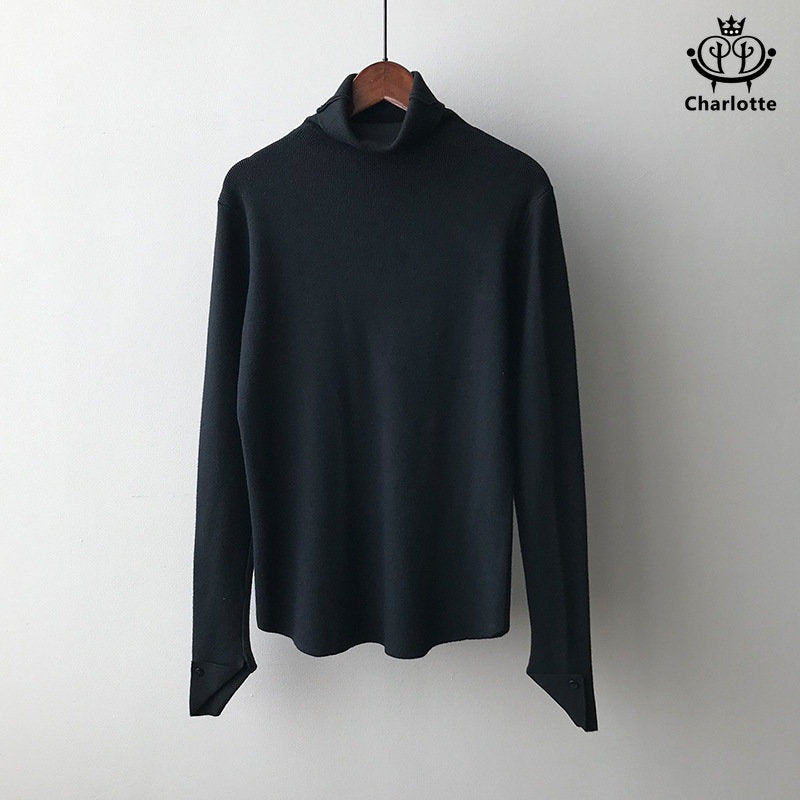 Super slim elastic autumn sweater slimming long-sleeved top high collar solid color bottoming shirt [CHSW44]