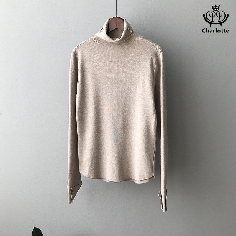 Super slim elastic autumn sweater slimming long-sleeved top high collar solid color bottoming shirt [CHSW44]