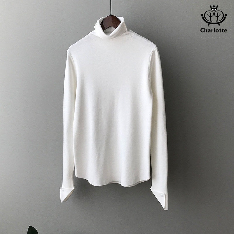 Super slim elastic autumn sweater slimming long-sleeved top high collar solid color bottoming shirt [CHSW44]