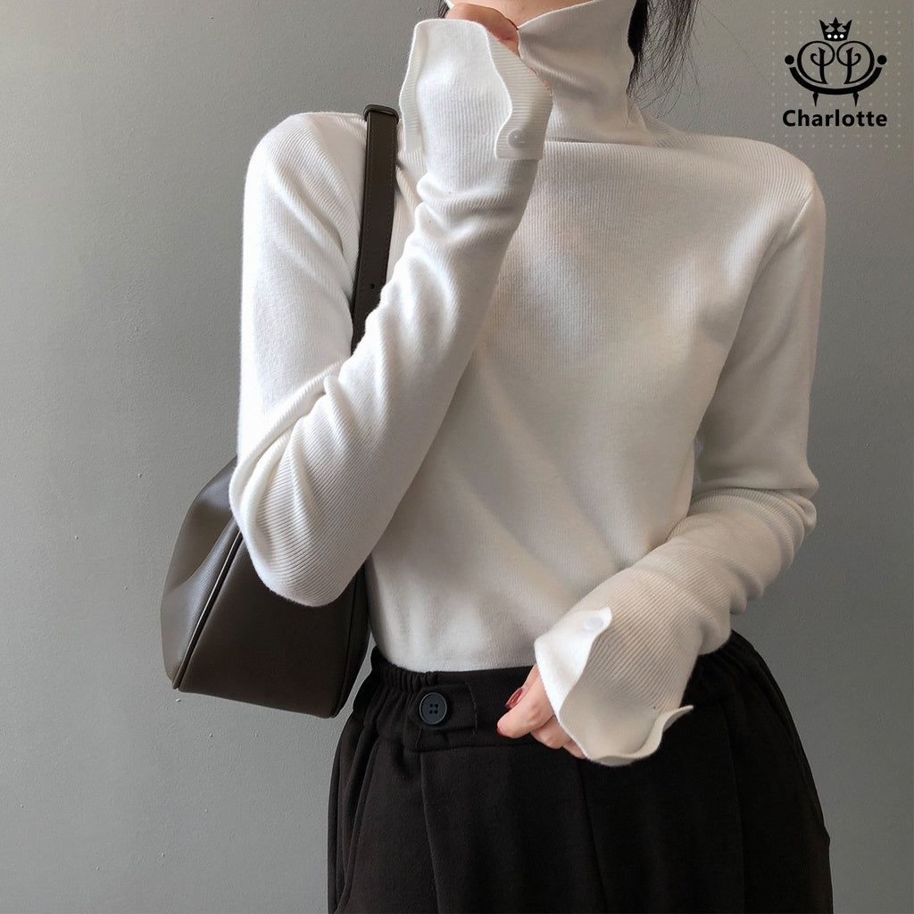 Super slim elastic autumn sweater slimming long-sleeved top high collar solid color bottoming shirt [CHSW44]