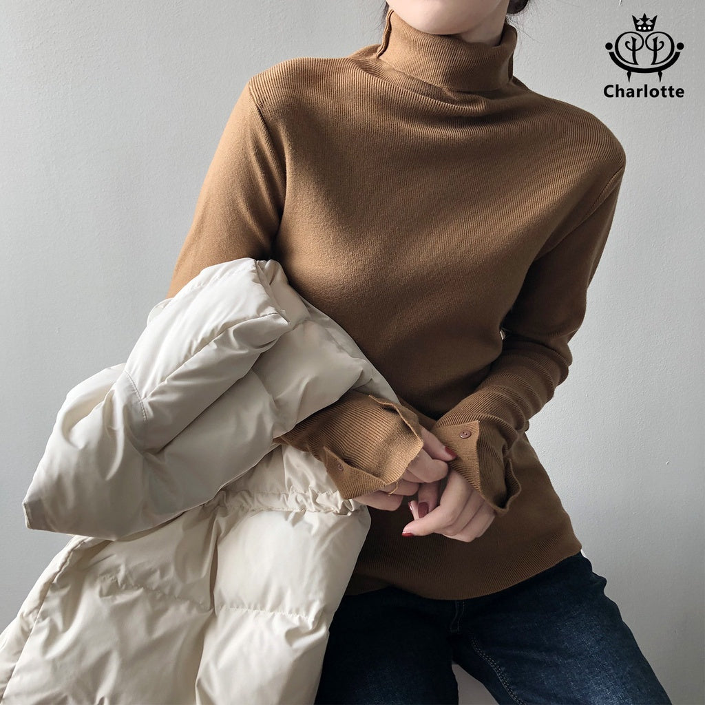 Super slim elastic autumn sweater slimming long-sleeved top high collar solid color bottoming shirt [CHSW44]