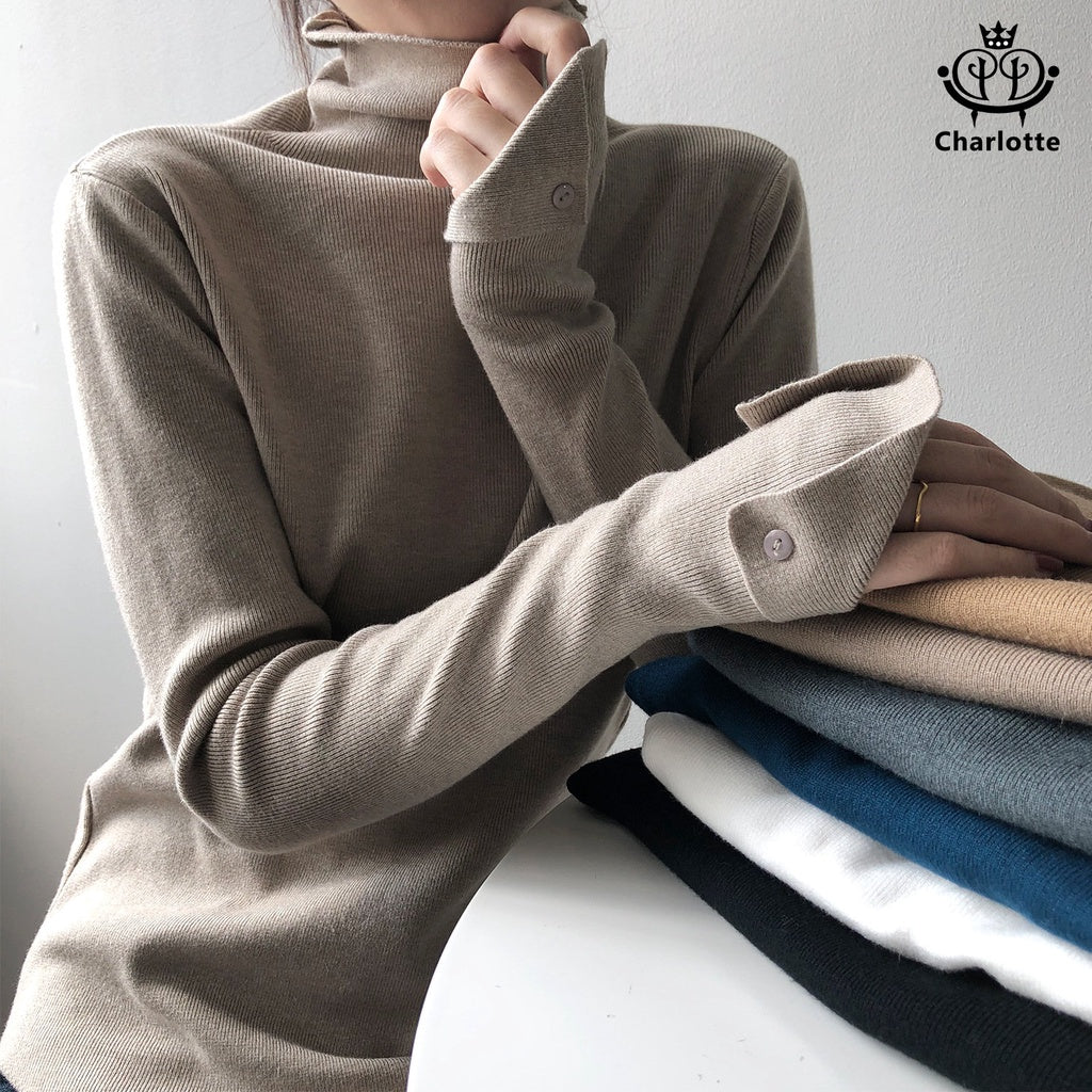 Super slim elastic autumn sweater slimming long-sleeved top high collar solid color bottoming shirt [CHSW44]