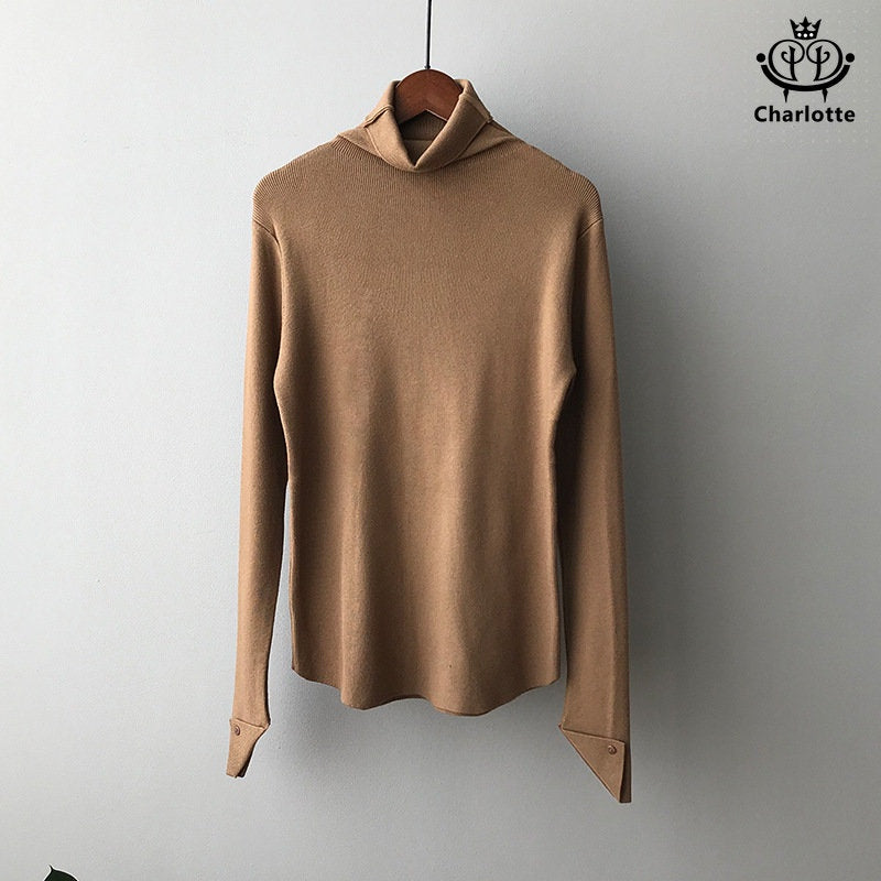 Super slim elastic autumn sweater slimming long-sleeved top high collar solid color bottoming shirt [CHSW44]