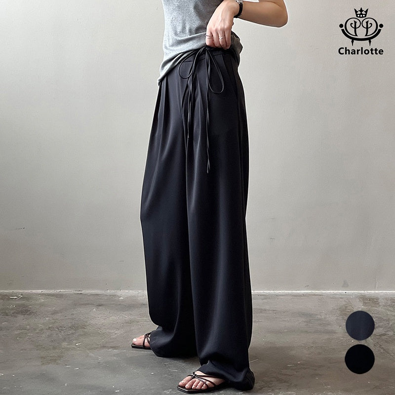 French strap casual wide-leg suit pants wide-leg pants high-waisted trousers [CHTR18]