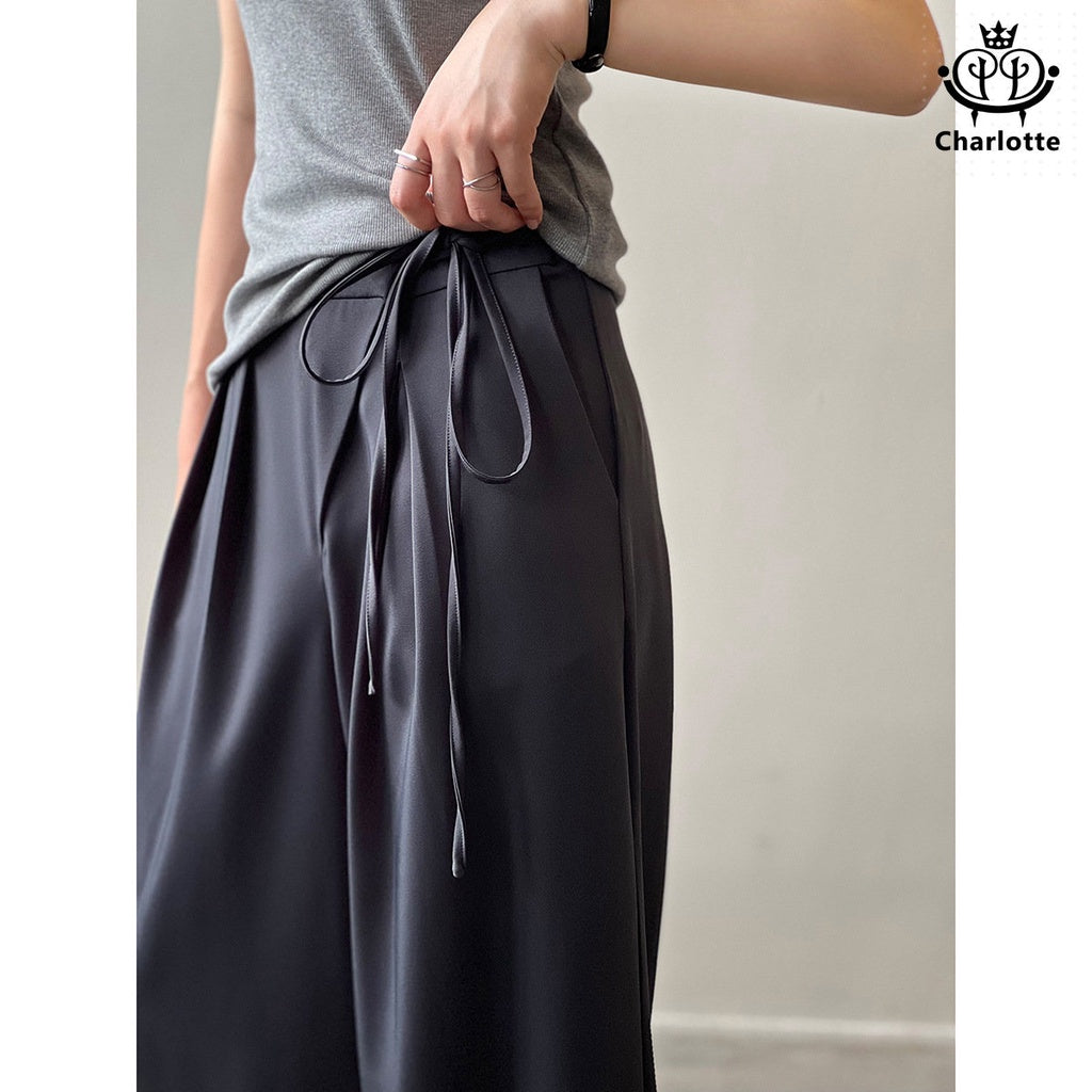 French strap casual wide-leg suit pants wide-leg pants high-waisted trousers [CHTR18]