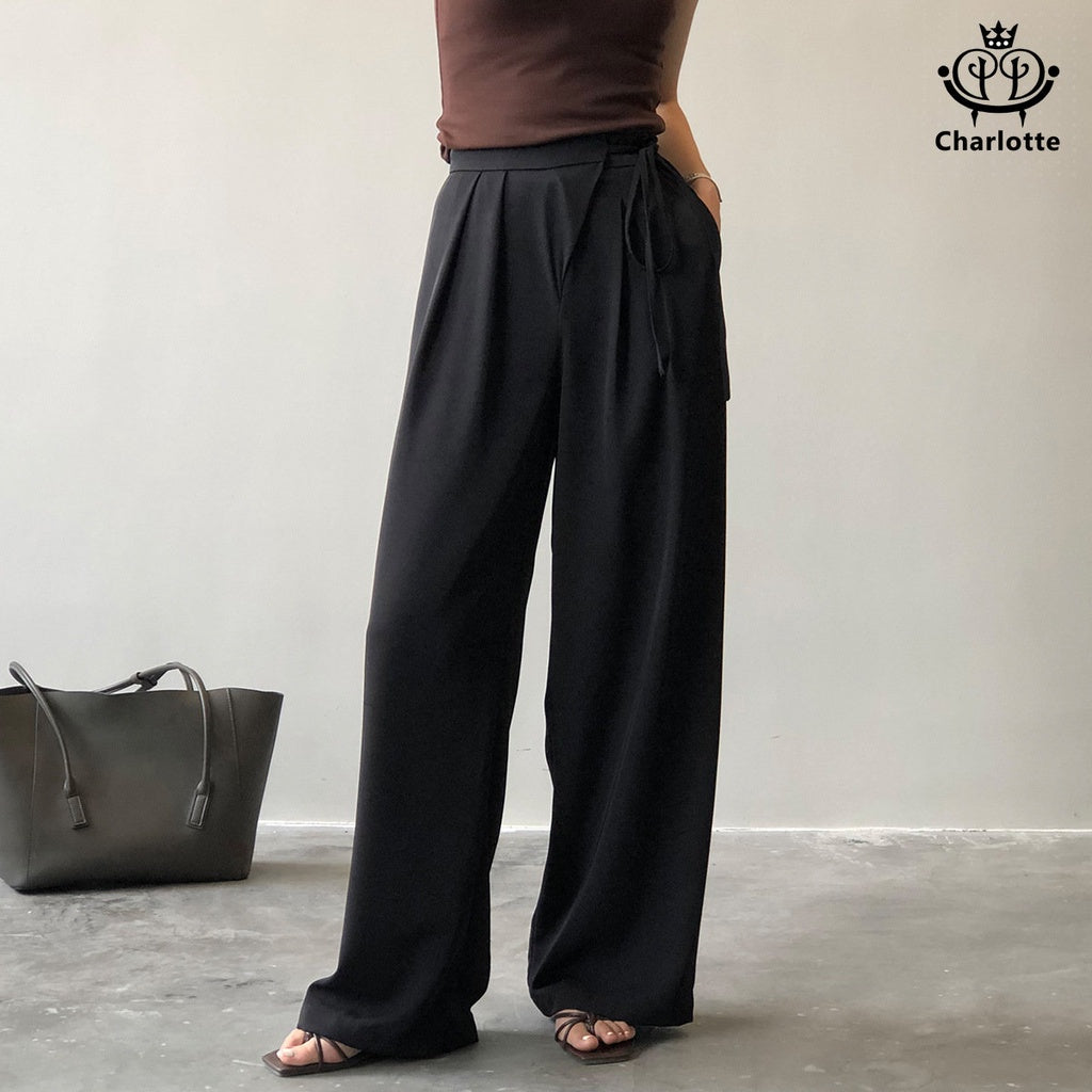 French strap casual wide-leg suit pants wide-leg pants high-waisted trousers [CHTR18]