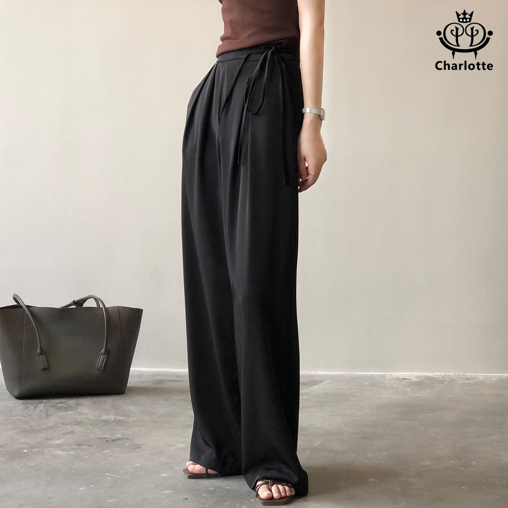 French strap casual wide-leg suit pants wide-leg pants high-waisted trousers [CHTR18]