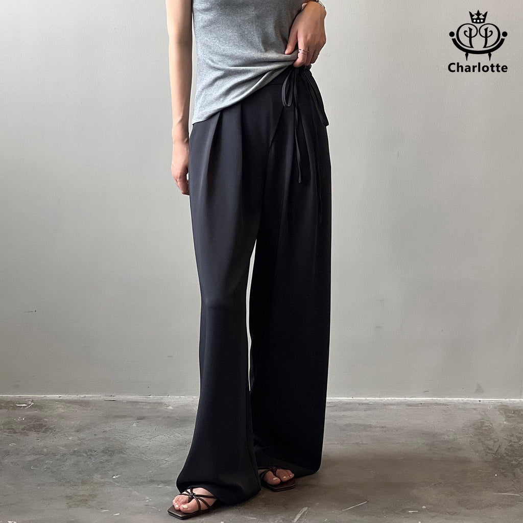 French strap casual wide-leg suit pants wide-leg pants high-waisted trousers [CHTR18]