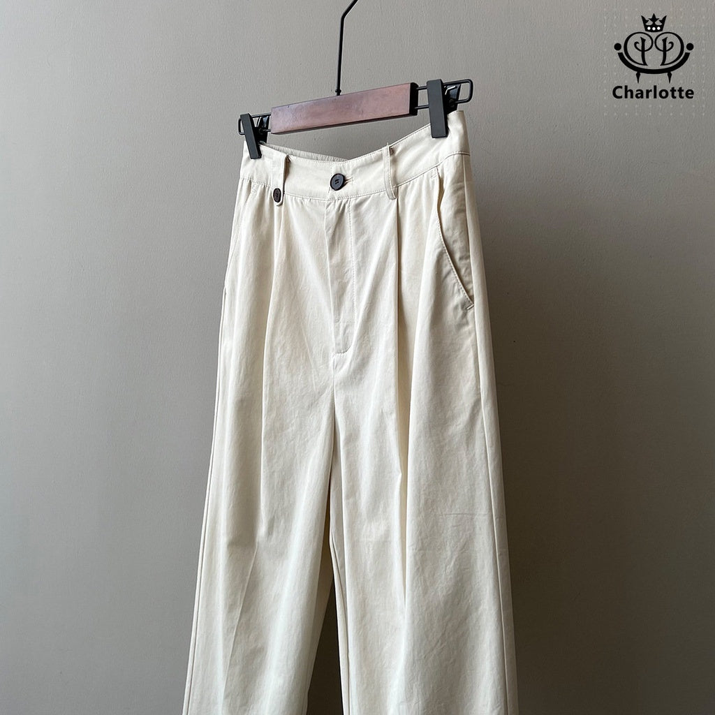 Cream texture loose casual pants high waist slim straight pants [CHTR19]