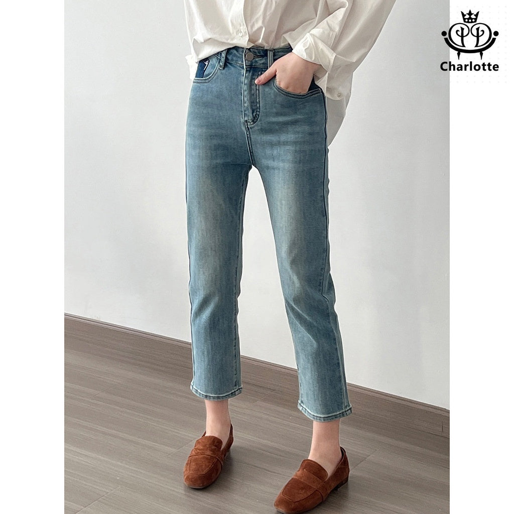 High-waisted stretch denim cropped pants, high-waisted slimming jeans [CHJ8]