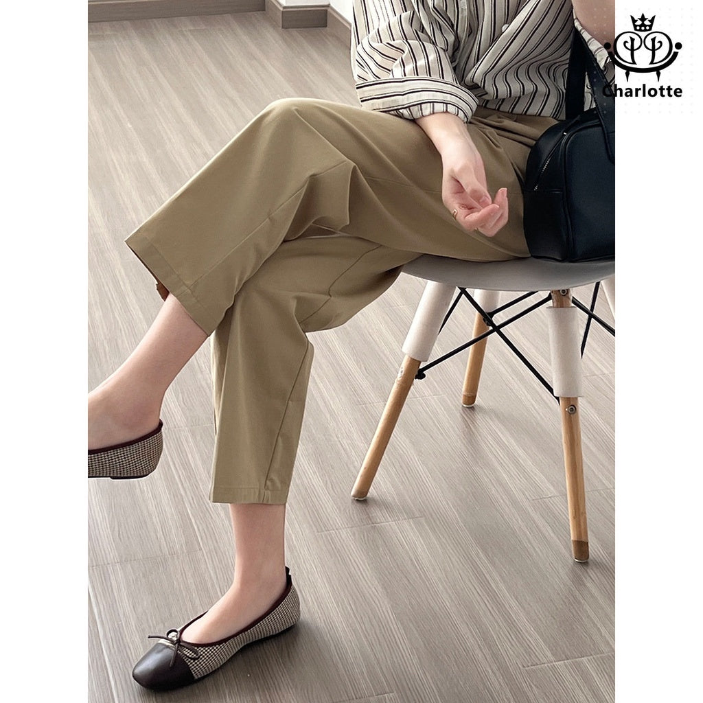 Cream texture loose casual pants high waist slim straight pants [CHTR19]