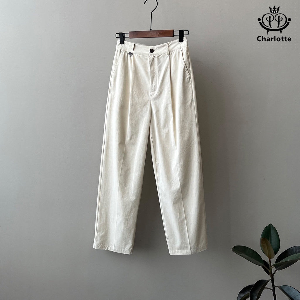 Cream texture loose casual pants high waist slim straight pants [CHTR19]