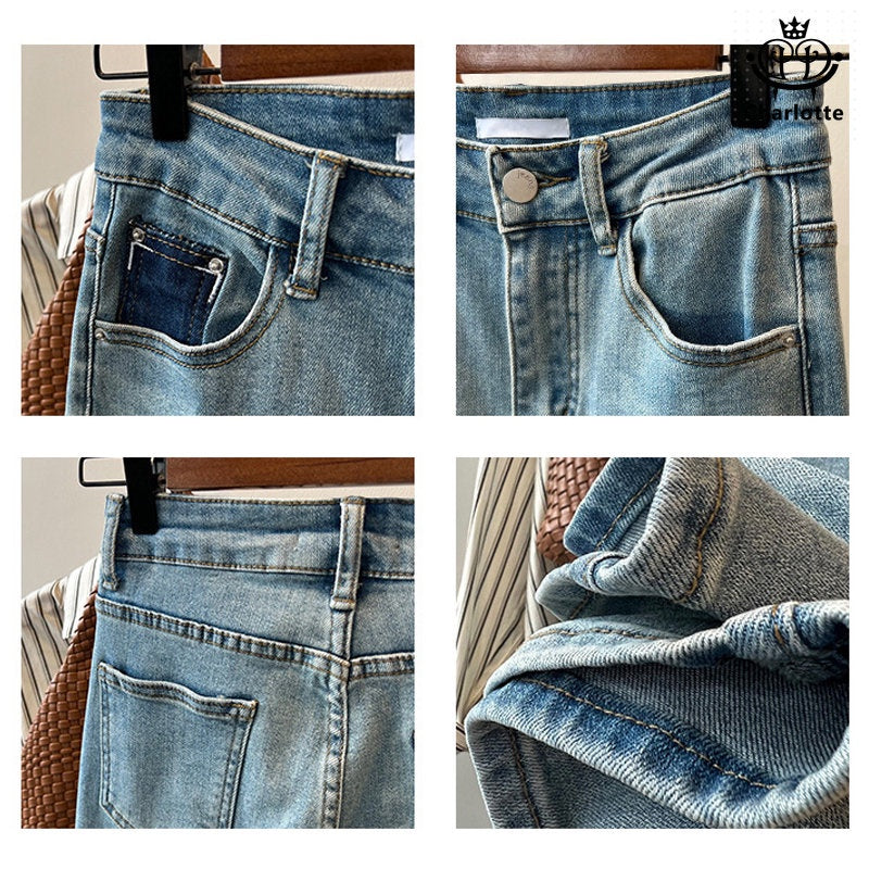 High-waisted stretch denim cropped pants, high-waisted slimming jeans [CHJ8]