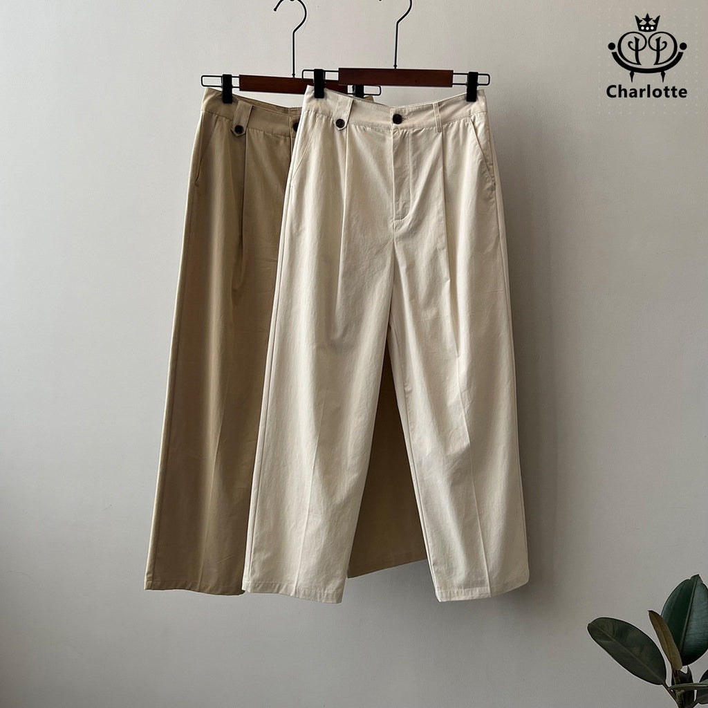 Cream texture loose casual pants high waist slim straight pants [CHTR19]