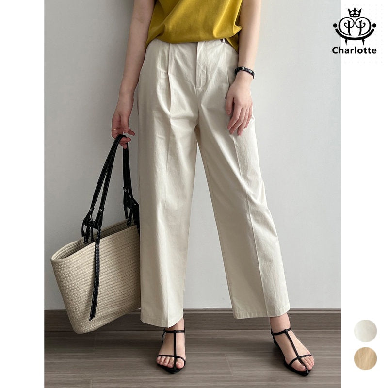 Cream texture loose casual pants high waist slim straight pants [CHTR19]