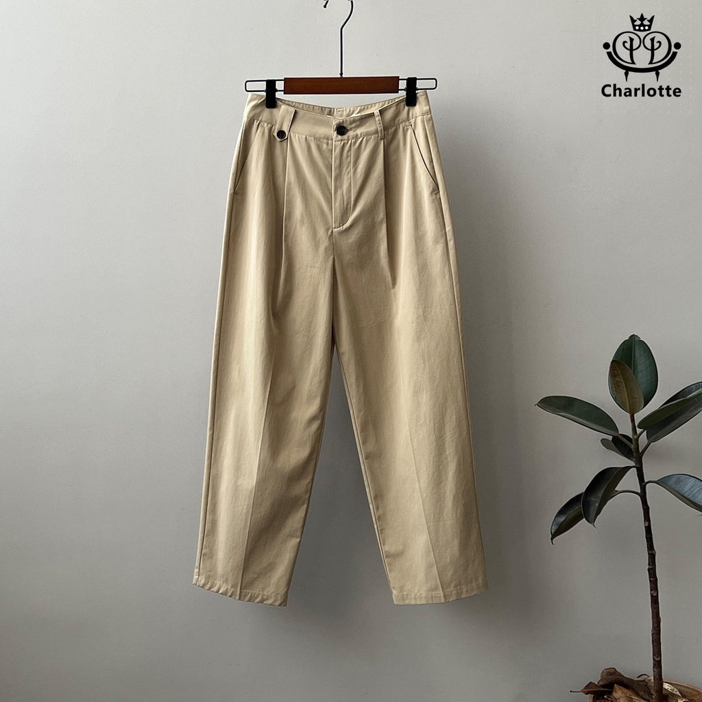 Cream texture loose casual pants high waist slim straight pants [CHTR19]