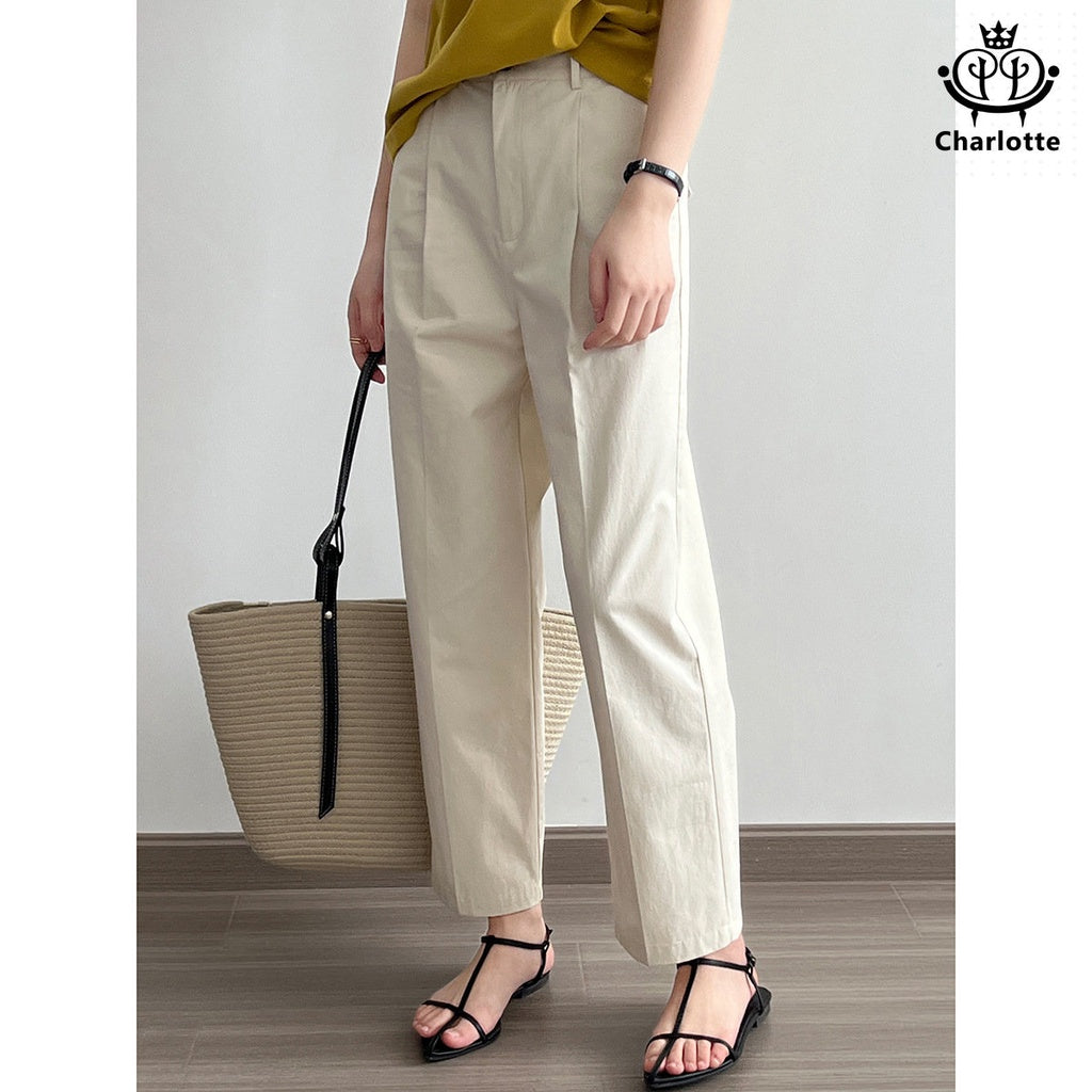 Cream texture loose casual pants high waist slim straight pants [CHTR19]