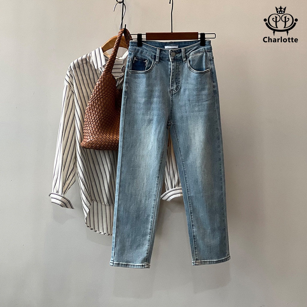 High-waisted stretch denim cropped pants, high-waisted slimming jeans [CHJ8]