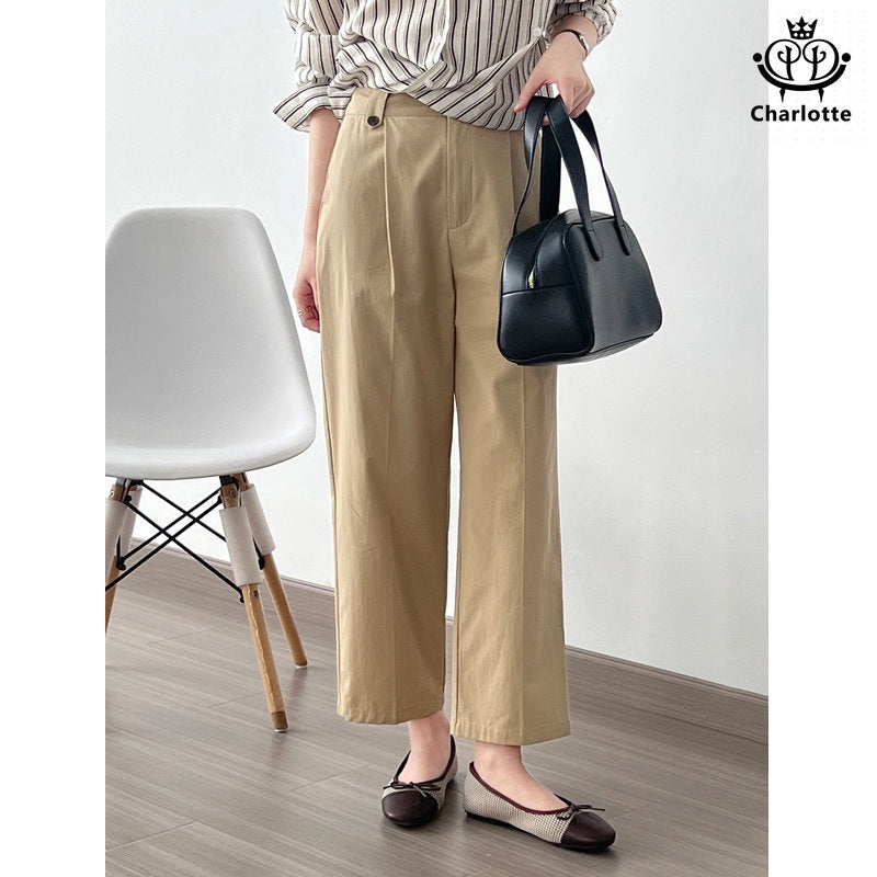 Cream texture loose casual pants high waist slim straight pants [CHTR19]