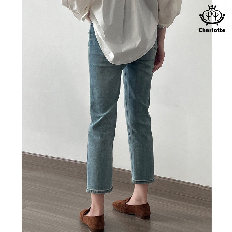 High-waisted stretch denim cropped pants, high-waisted slimming jeans [CHJ8]