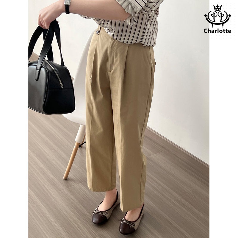 Cream texture loose casual pants high waist slim straight pants [CHTR19]