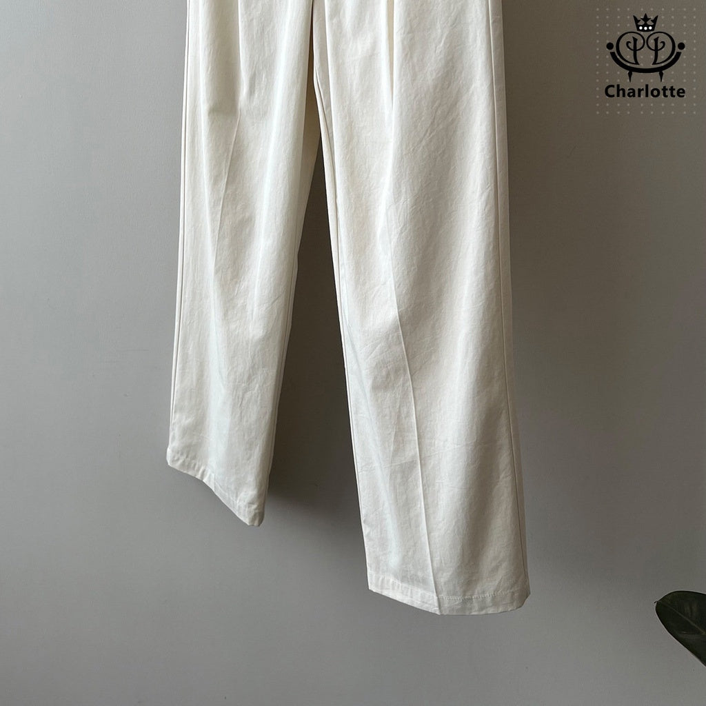 Cream texture loose casual pants high waist slim straight pants [CHTR19]