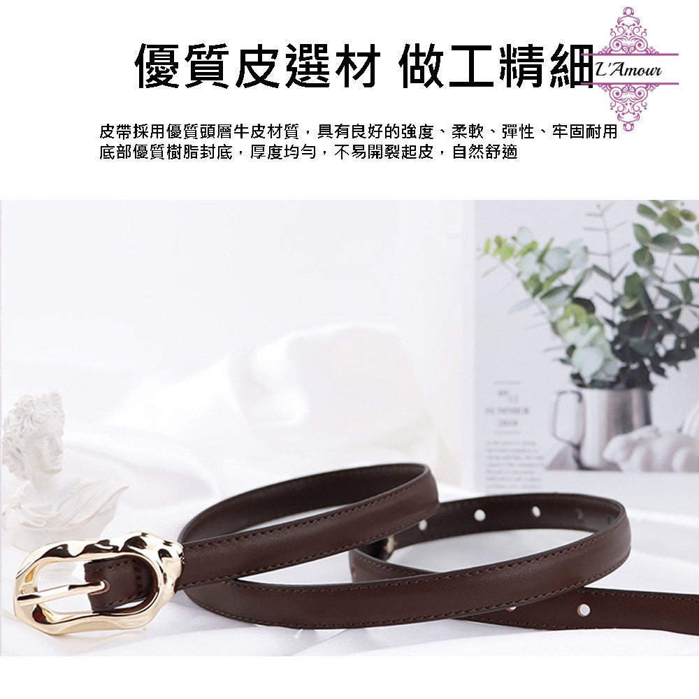 British irregular oval metal buckle belt calfskin pin buckle belt [LA132]