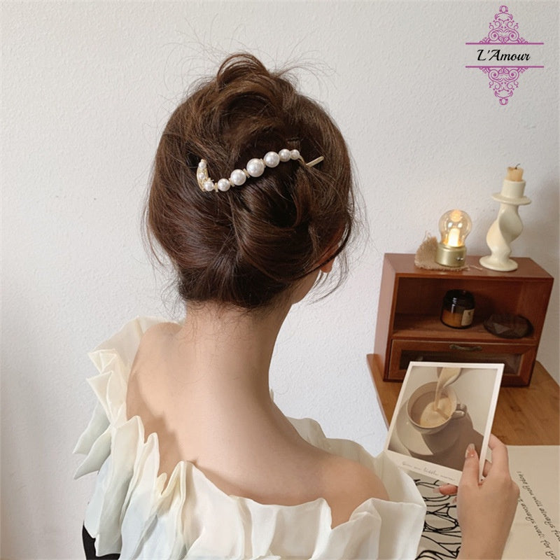 Retro Pearl Geometric Hair Clip for Back of Head Hair Clip [LA145]