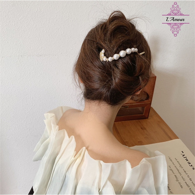 Retro Pearl Geometric Hair Clip for Back of Head Hair Clip [LA145]