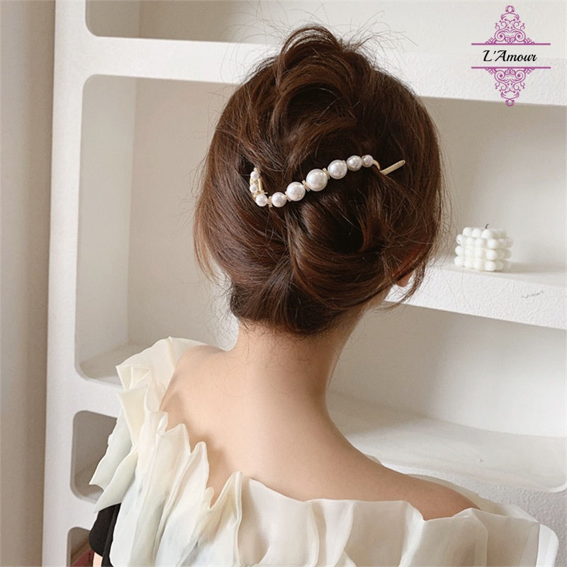 Retro Pearl Geometric Hair Clip for Back of Head Hair Clip [LA145]